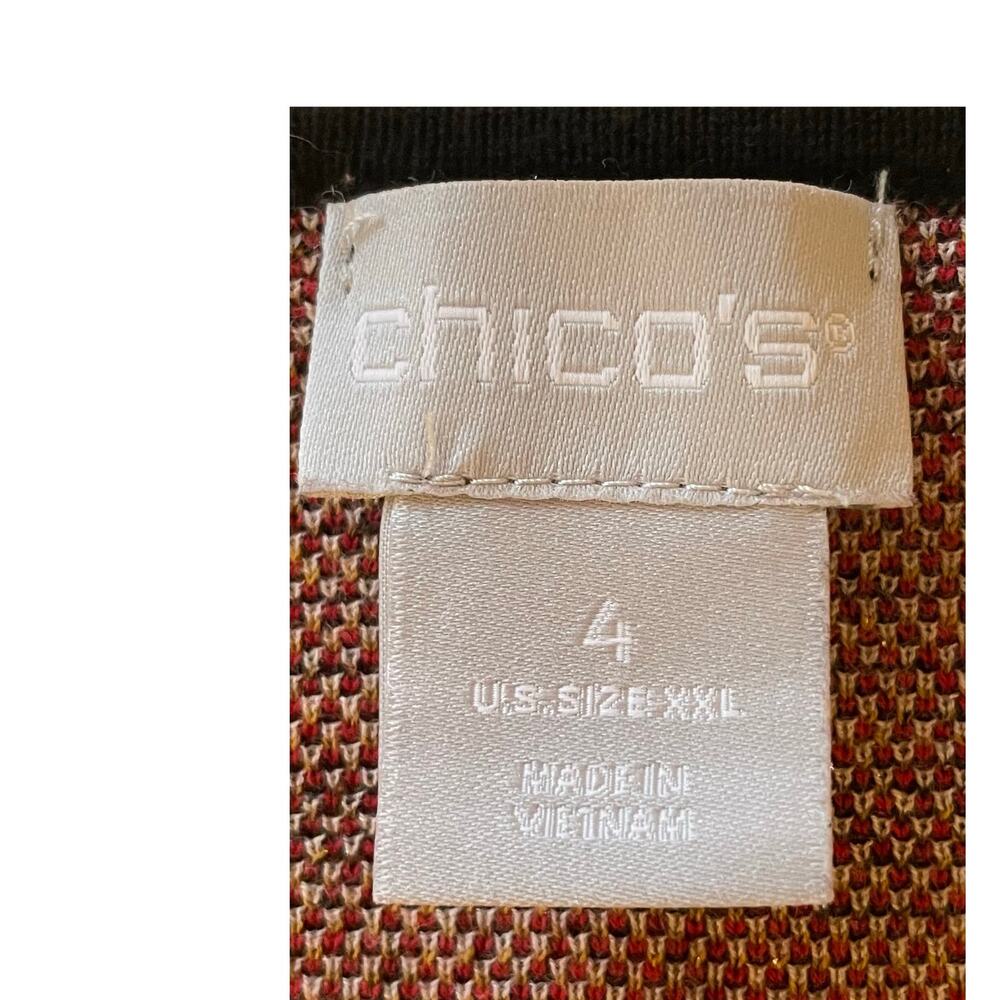 Chico’s Pullover Knit Sweater Floral Sz XXL Bell Sleeves Black Red Gold Metallic - Picture 3 of 10